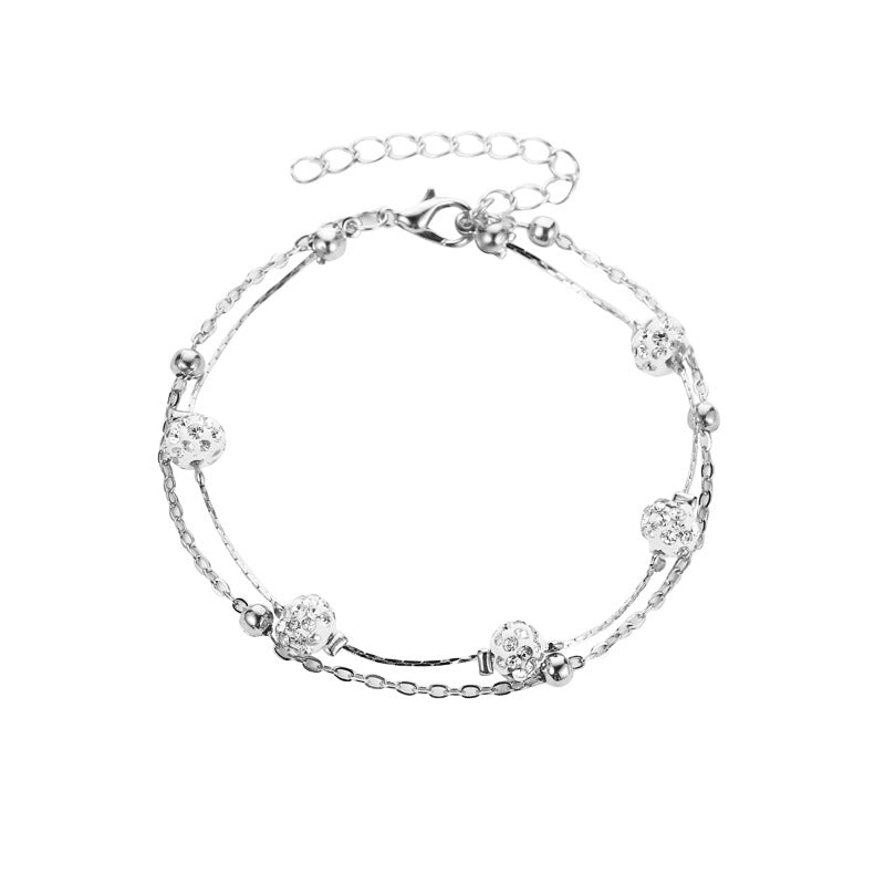 Fashion double layer anklet Shambhala diamond ball crystal anklet women's multi-layer simple double-layer beach anklet