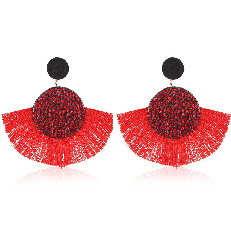 Earrings Fashion Color Diamond Scalloped Tassel Earrings Bohemian Exaggerated Retro Tassel Earrings