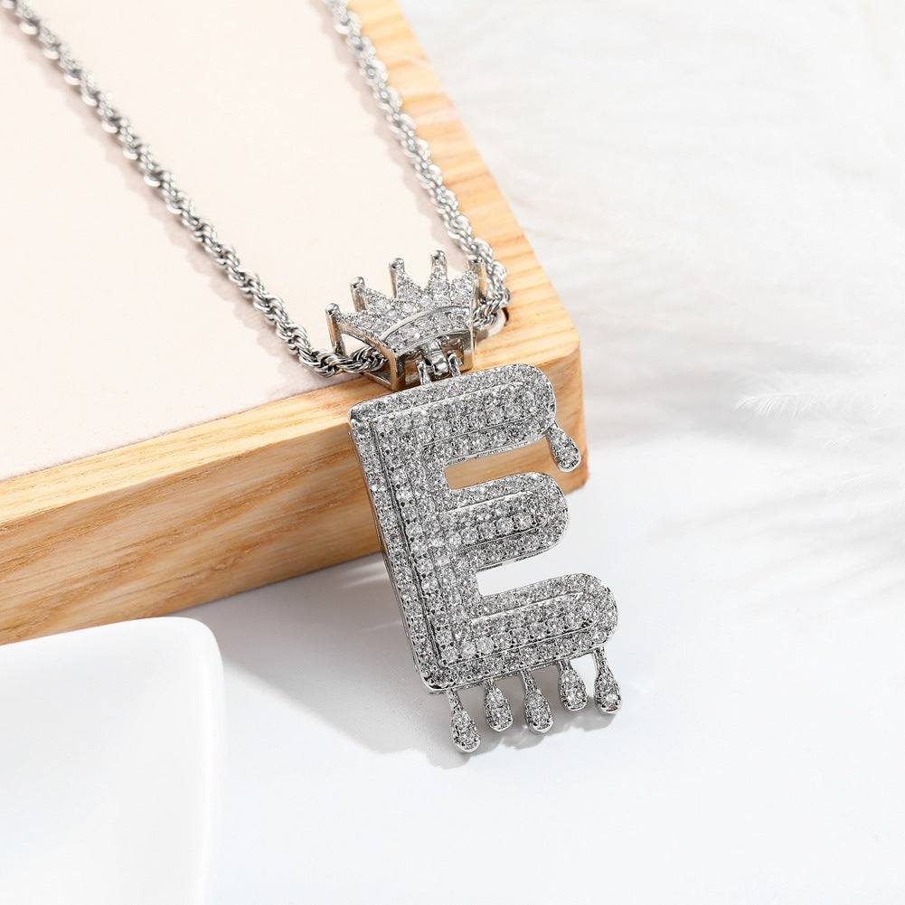 Hip-hop trend necklace copper micro-inlaid zircon 26 English letters crown full diamond pendant jewelry