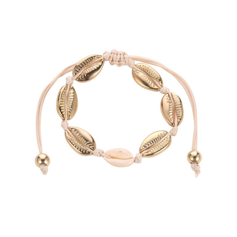 Fashion Braided Bracelet Adjustable Seashell Metal Knotted Bracelet Women Ocean Bracelet