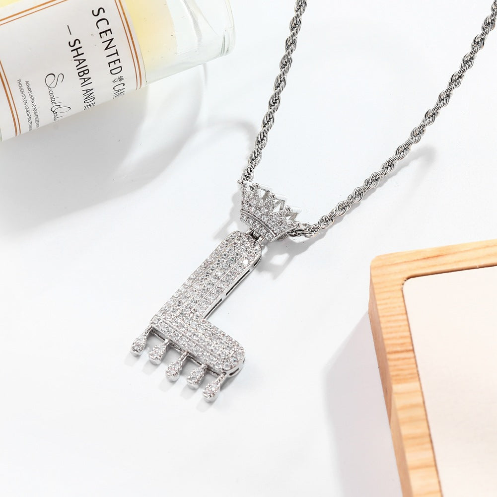 Hip-hop trend necklace copper micro-inlaid zircon 26 English letters crown full diamond pendant jewelry