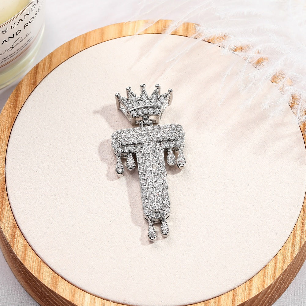 Hip-hop trend necklace copper micro-inlaid zircon 26 English letters crown full diamond pendant jewelry