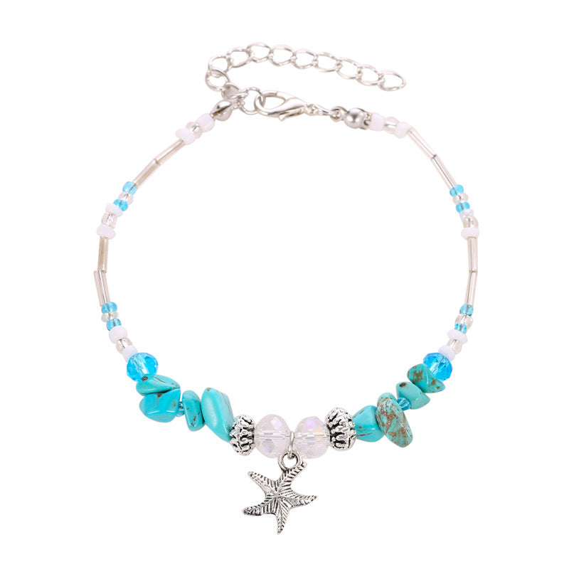 Bohemian Fashion Starfish Bracelet Natural Stone Conch Beaded Shell Anklet Ocean Beach Collection Jewelry