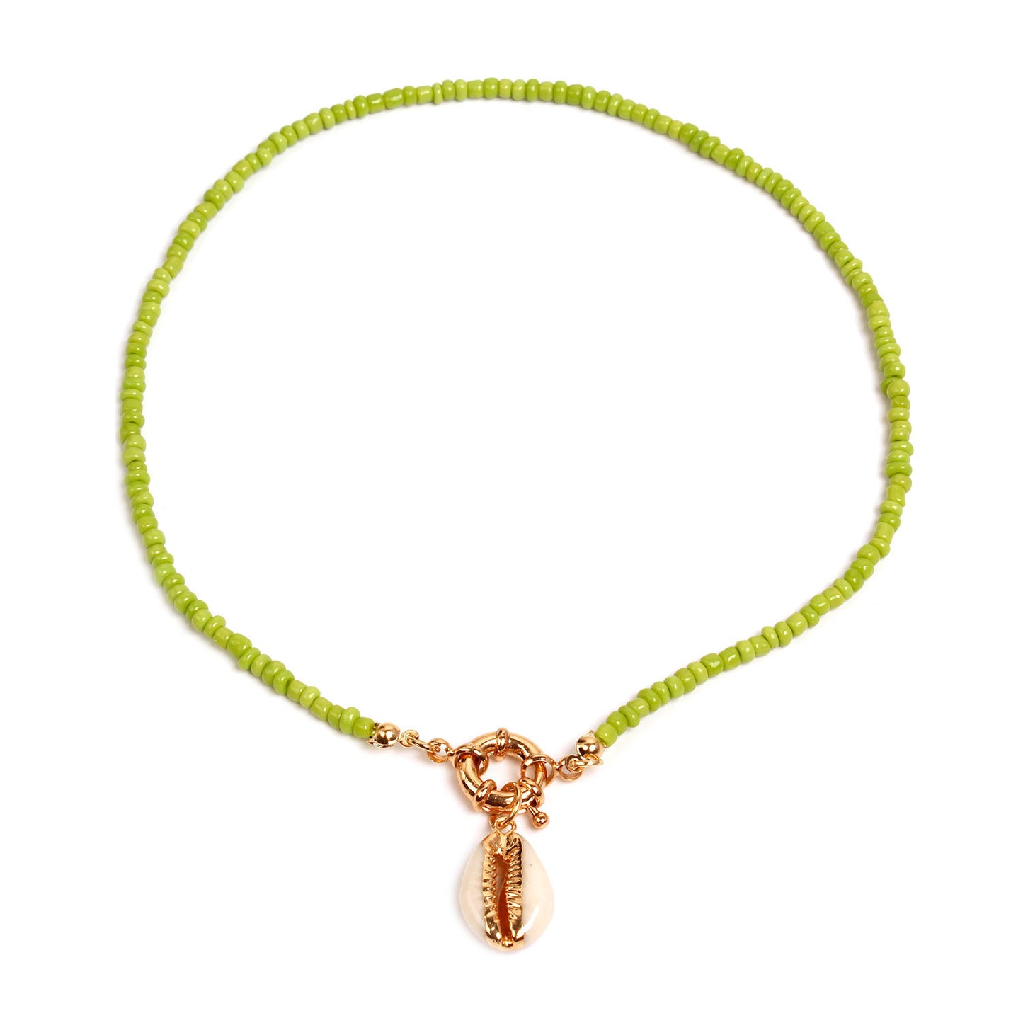 Jewelry hand-threaded color rope rice bead shell pendant necklace female fashion rudder necklace