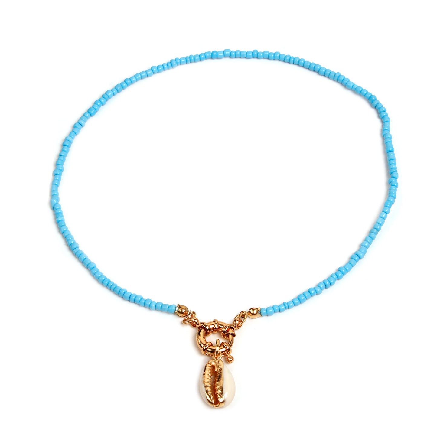 Jewelry hand-threaded color rope rice bead shell pendant necklace female fashion rudder necklace
