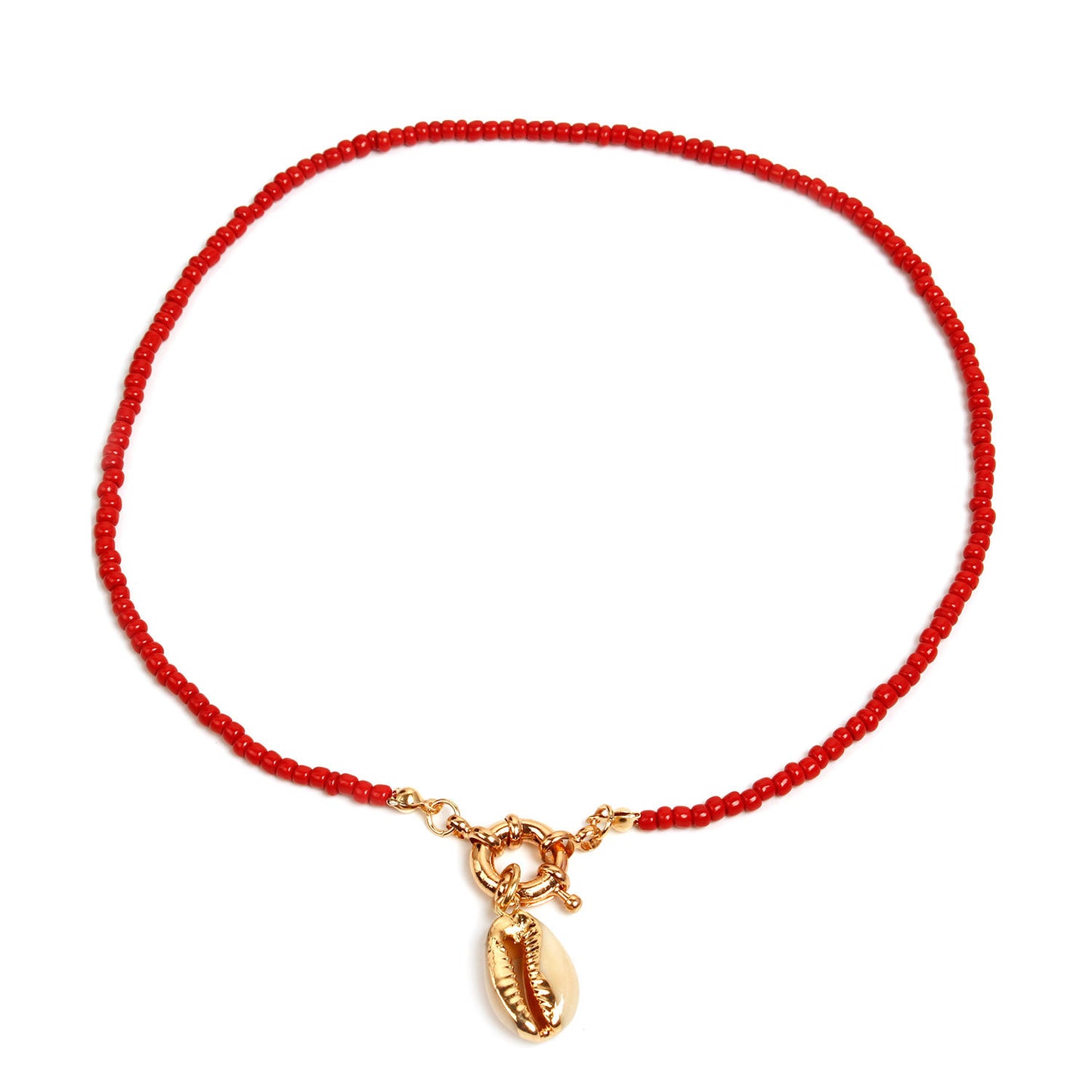 Jewelry hand-threaded color rope rice bead shell pendant necklace female fashion rudder necklace
