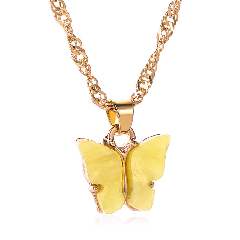 Sweet Butterfly Necklace Acrylic Colorful Sweet Beauty Women's Versatile Clavicle Chain Personality Net Red Trendy Necklace