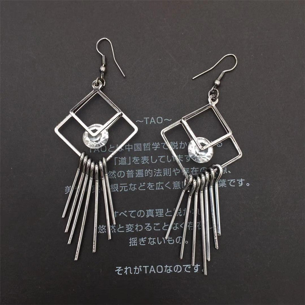 Rhombus Quadrilateral Tassel Earrings Clip Drill Earrings Ethnic Earrings Popular Jewelry Indian Shrimp