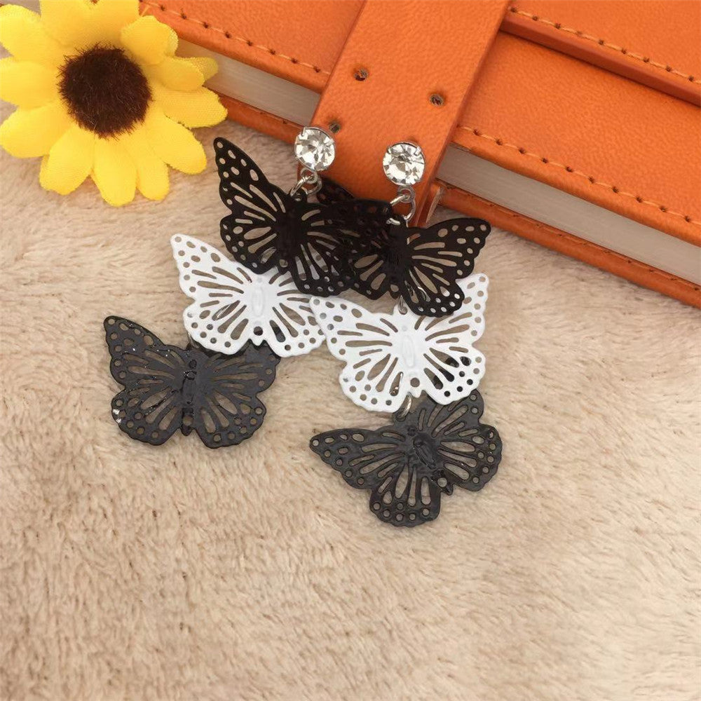 Multi-layer hollow black and white leaf tassel earrings exaggerated retro personality simple all-match earrings earrings women