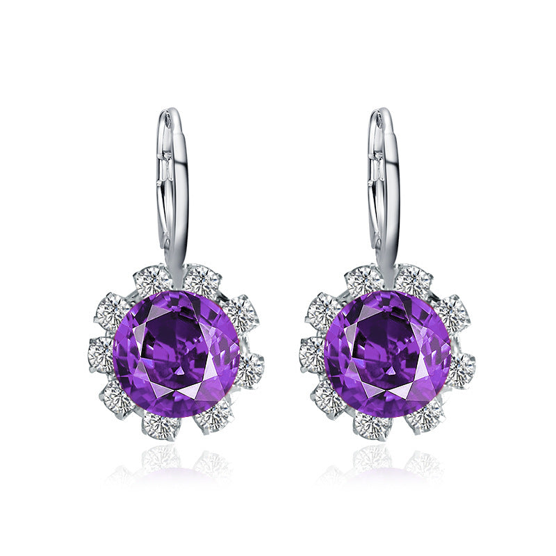 Fashion Round Crystal Diamond Sunflower Stud Earrings Classic Zircon Temperament Earrings Earrings