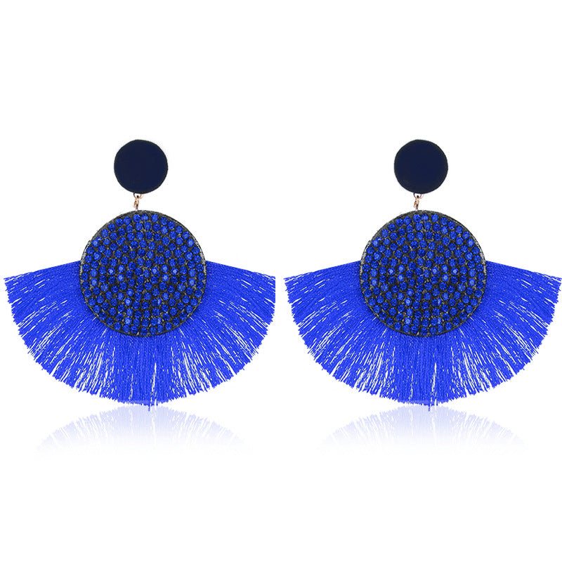 Earrings Fashion Color Diamond Scalloped Tassel Earrings Bohemian Exaggerated Retro Tassel Earrings