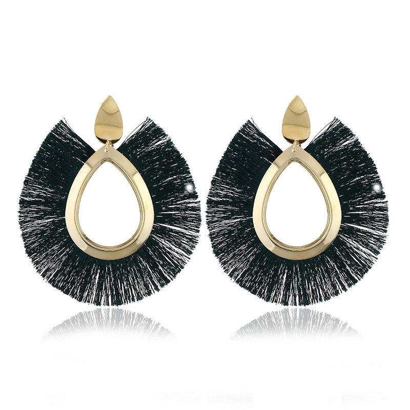 Leaf Tassel Exaggerated Earrings Retro Water Drop Fan-shaped Earrings Fashion Autumn and Winter Earrings