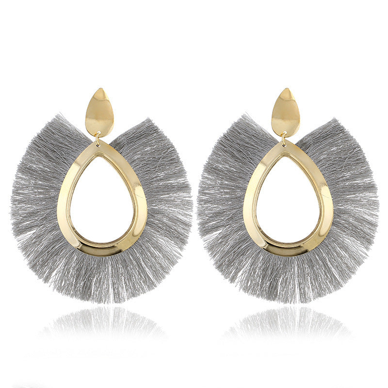 Leaf Tassel Exaggerated Earrings Retro Water Drop Fan-shaped Earrings Fashion Autumn and Winter Earrings