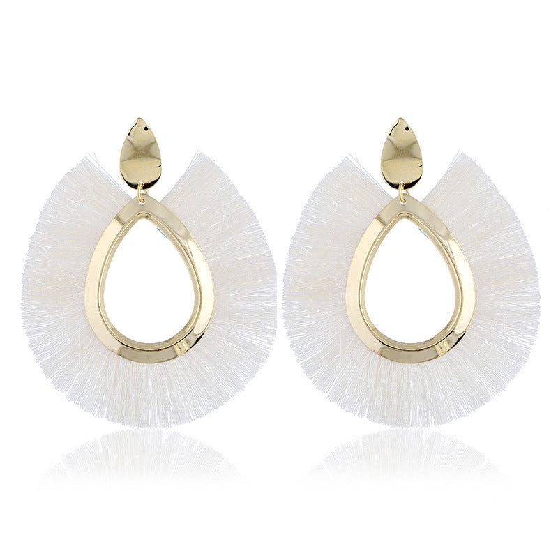 Leaf Tassel Exaggerated Earrings Retro Water Drop Fan-shaped Earrings Fashion Autumn and Winter Earrings