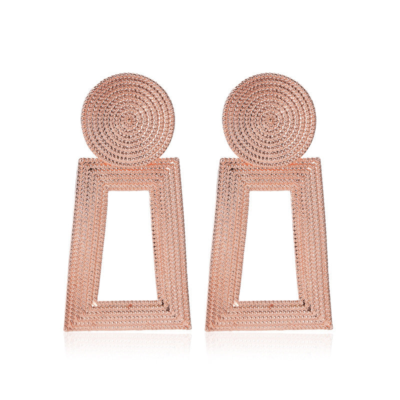 Frosty hollow trapezoidal earrings temperament geometric pendant earrings female square pattern metal earrings