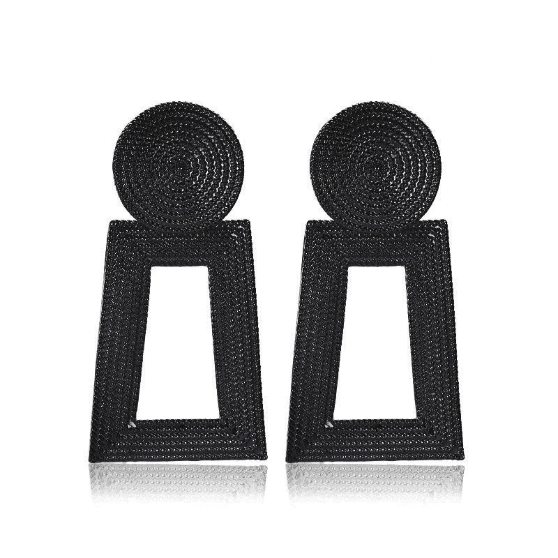 Frosty hollow trapezoidal earrings temperament geometric pendant earrings female square pattern metal earrings