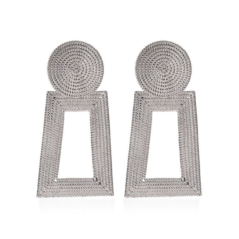 Frosty hollow trapezoidal earrings temperament geometric pendant earrings female square pattern metal earrings