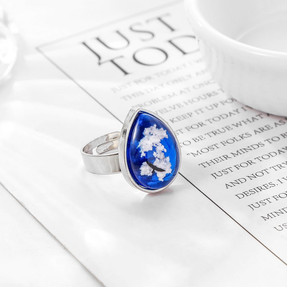 ETSY Creative Handmade Jewelry Fashion Blue Sky White Cloud Eagle Creative Geometric Ring