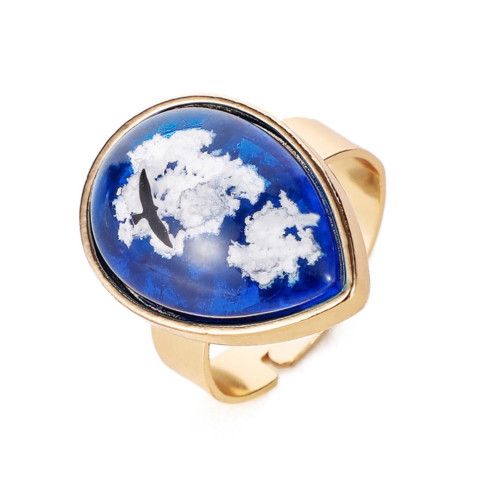 ETSY Creative Handmade Jewelry Fashion Blue Sky White Cloud Eagle Creative Geometric Ring