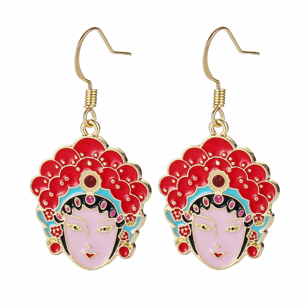 Personality Fashion Ear Jewelry Chinese Earrings Ancient Beijing Opera Mask Earrings