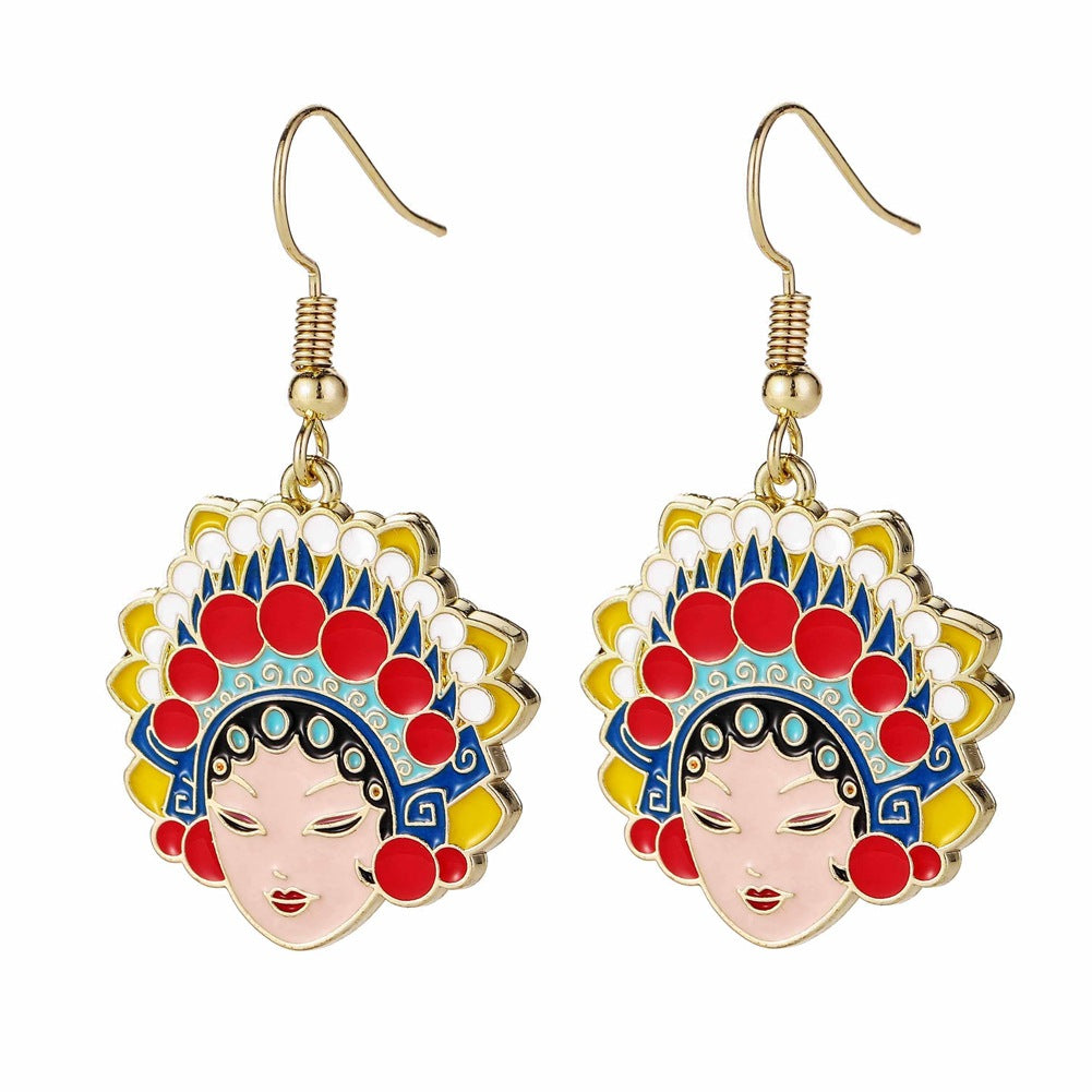 Personality Fashion Ear Jewelry Chinese Earrings Ancient Beijing Opera Mask Earrings