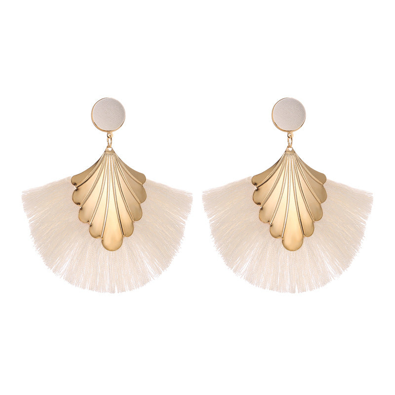 Earrings Bohemian fan-shaped tassel earrings fashion ripple design temperament exaggerated earrings