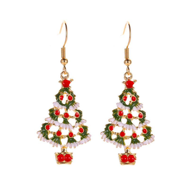 Christmas Colored Cartoon Jewelry Cute Drip Oil Christmas Tree Earrings Necklace Set Ornaments