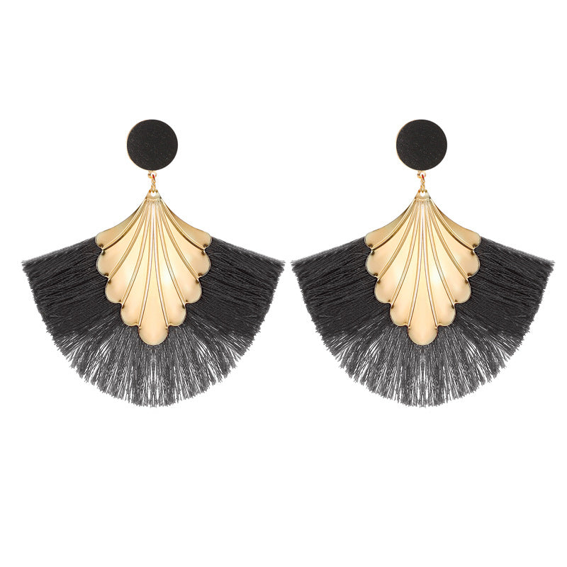 Earrings Bohemian fan-shaped tassel earrings fashion ripple design temperament exaggerated earrings