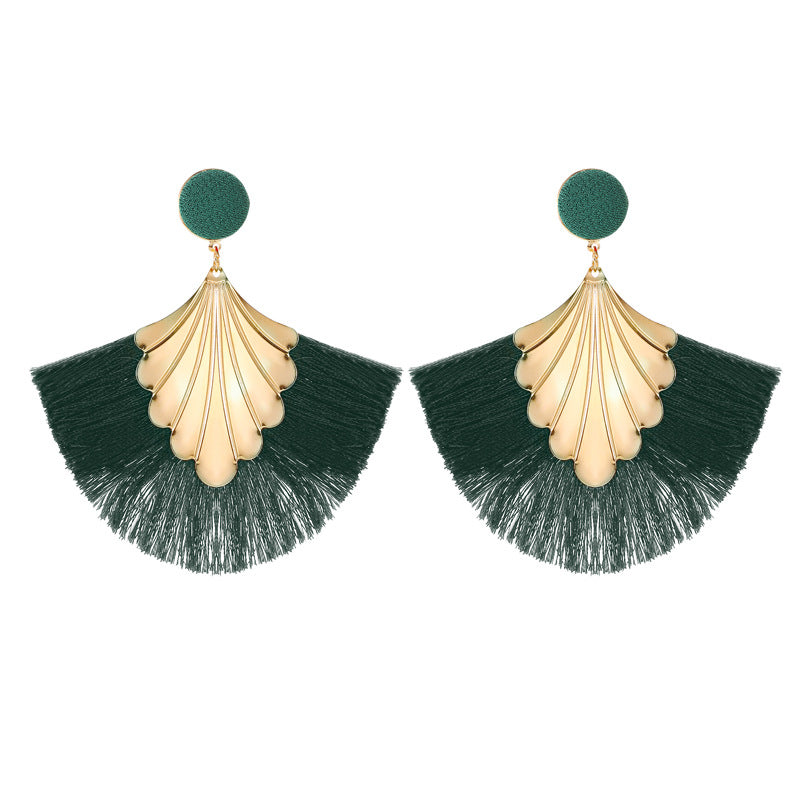Earrings Bohemian fan-shaped tassel earrings fashion ripple design temperament exaggerated earrings