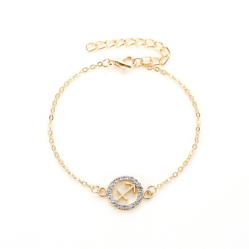 Fashion diamond-encrusted zodiac bracelet personalized versatile round hollow bracelet student couple gift