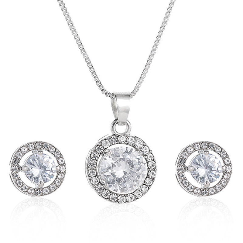 Fashion set jewelry temperament diamond zircon necklace earrings ring combination bridal banquet accessories