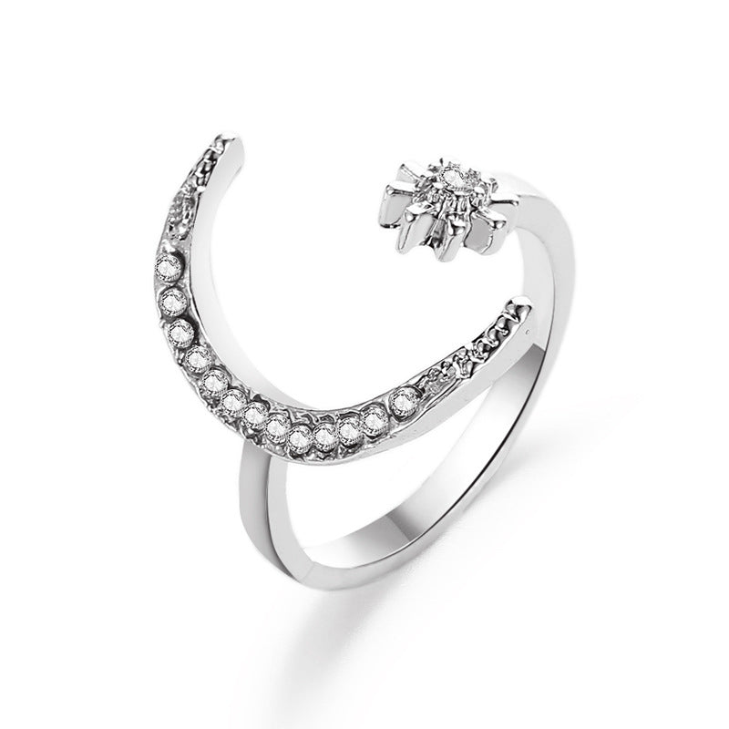 Crescent ring fashion star moon ring national star moon index finger open ring