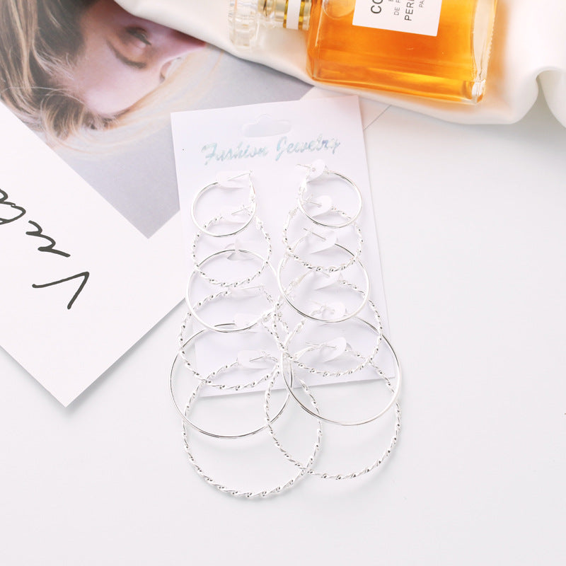 Fashion large, medium and small set circle stud earrings 6-piece set geometric earrings