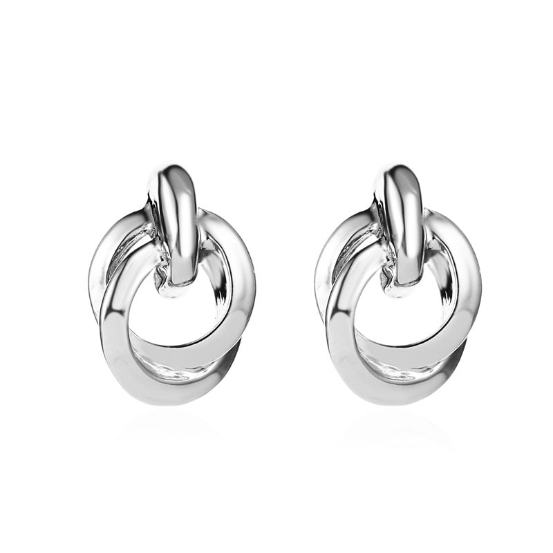 Earrings ins Hong Kong texture double-layer metal winding earrings temperament circle knotted earrings female