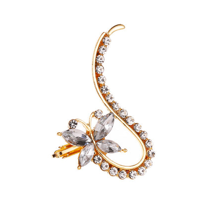 Earrings Temperament Diamond Butterfly Flower Single Crystal Ear Clip Hipster Catwalk Night Stud Earrings