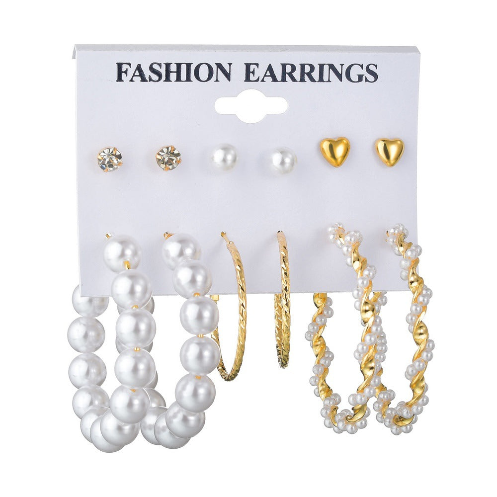 Popular Geometric Acrylic Sheet Tassel Stud Earrings Women's Pearl Set Jewelry