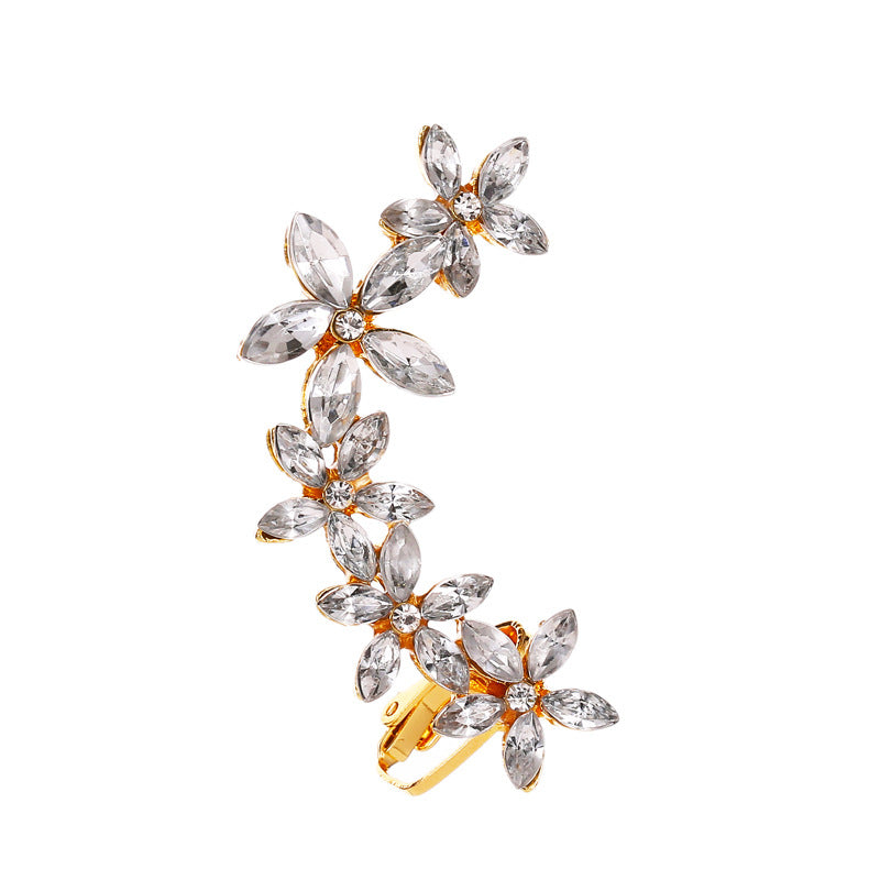 Earrings Temperament Diamond Butterfly Flower Single Crystal Ear Clip Hipster Catwalk Night Stud Earrings
