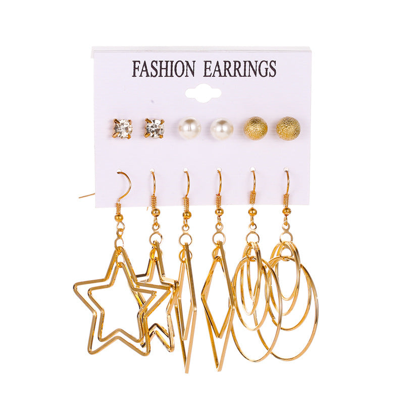 Earrings Fashion Set Tassel Earrings Bohemian Leaf Geometric 6 Pairs Stud Earrings