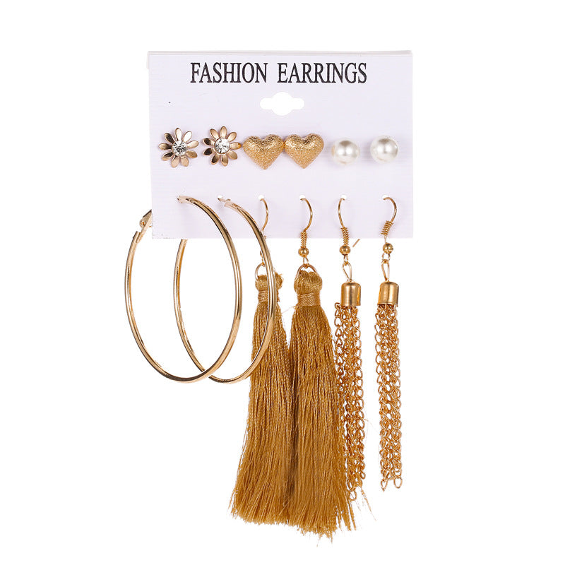 Earrings Fashion Set Tassel Earrings Bohemian Leaf Geometric 6 Pairs Stud Earrings