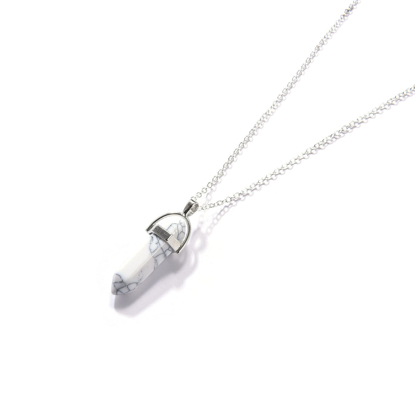 Fashion Agate Hexagon Pillar Pendant Necklace Simple Clavicle Chain Jewelry