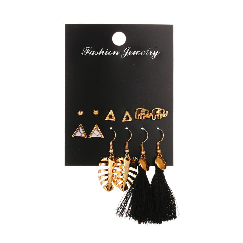 Earrings Fashion Set Tassel Earrings Bohemian Leaf Geometric 6 Pairs Stud Earrings