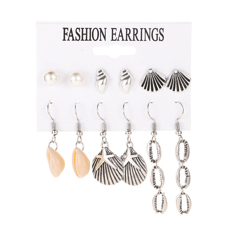 Earrings Fashion Set Tassel Earrings Bohemian Leaf Geometric 6 Pairs Stud Earrings