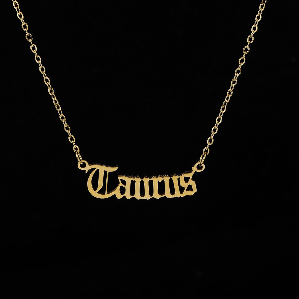 Fashion Personality Creative Item Jewelry Old English Cut Zodiac Necklace Straight