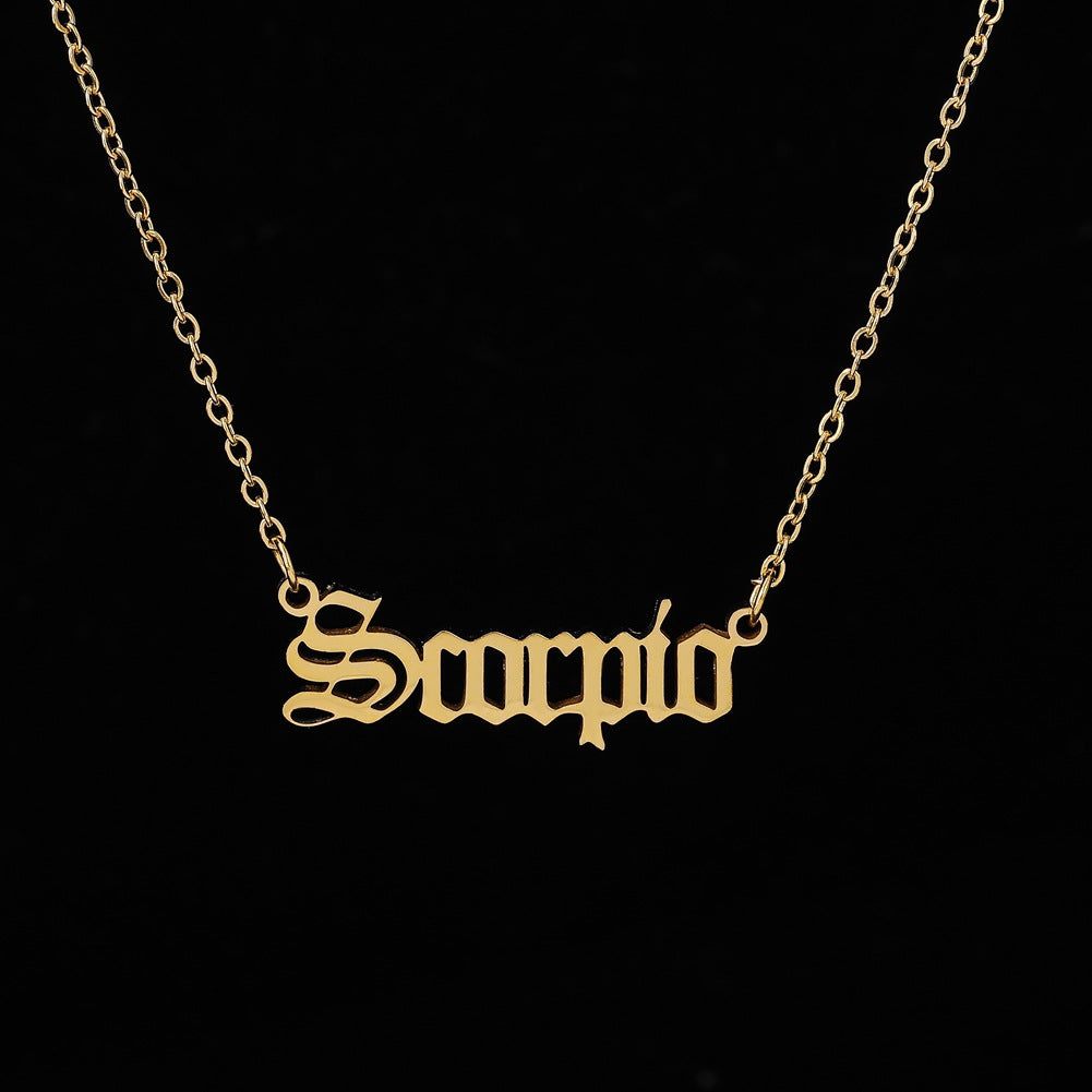 Fashion Personality Creative Item Jewelry Old English Cut Zodiac Necklace Straight