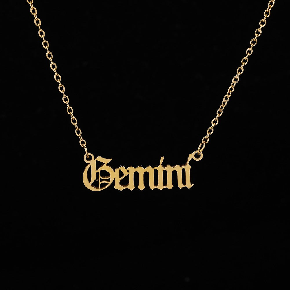 Fashion Personality Creative Item Jewelry Old English Cut Zodiac Necklace Straight