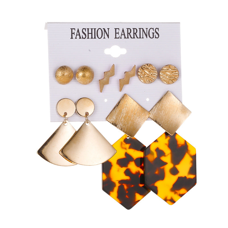 Earrings Fashion Set Tassel Earrings Bohemian Leaf Geometric 6 Pairs Stud Earrings