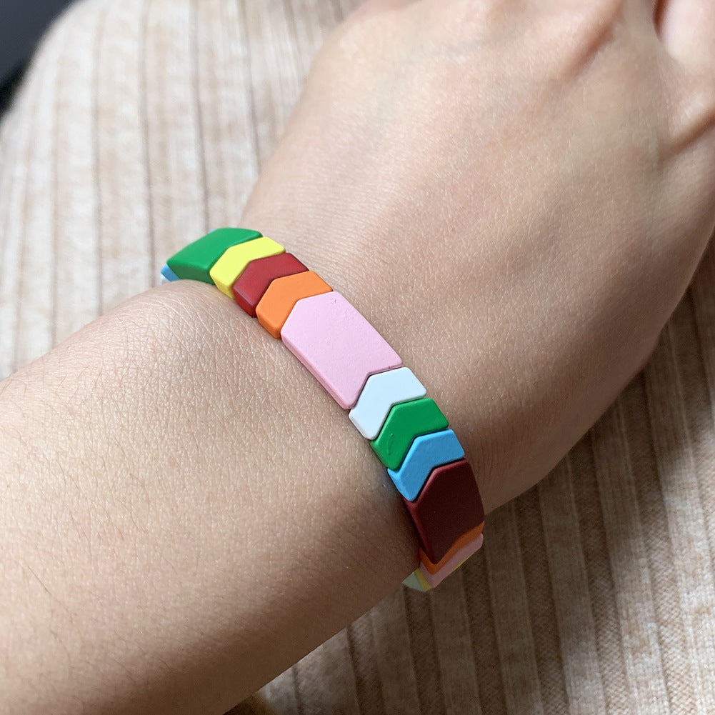 Personalized paint DIY rainbow polygonal arrow arc bracelet rubber paint colorful bracelet