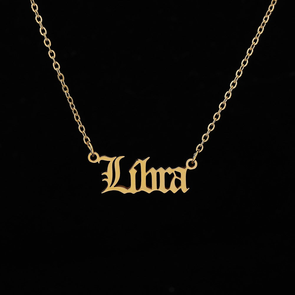 Fashion Personality Creative Item Jewelry Old English Cut Zodiac Necklace Straight