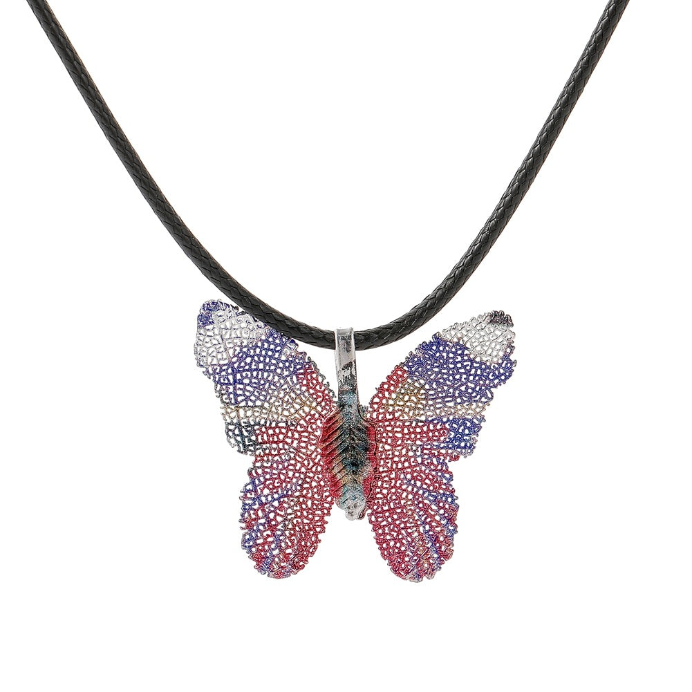 Creative Personality Painted Butterfly Real Leaf Specimen Pendant Earrings Necklace Women's Set