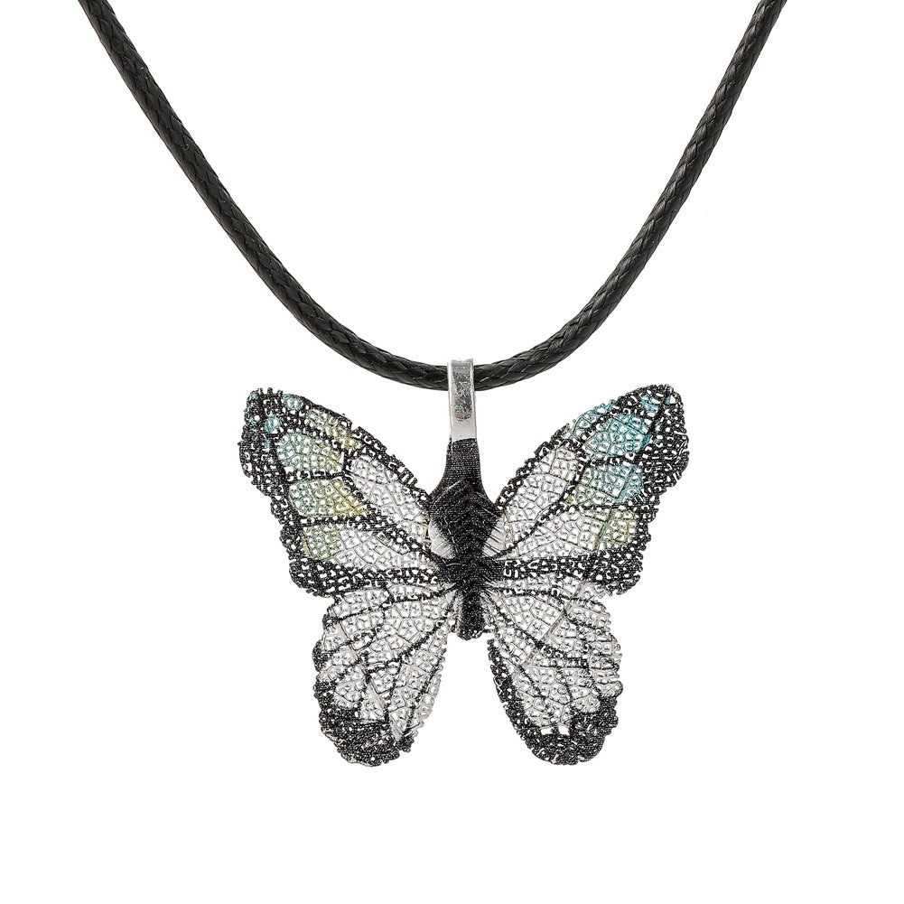 Creative Personality Painted Butterfly Real Leaf Specimen Pendant Earrings Necklace Women's Set